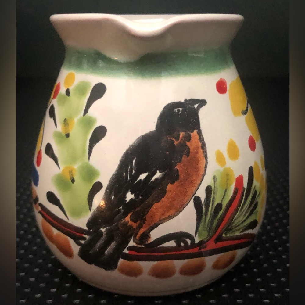 Gorky Gonzalez Hand Painted Pottery Creamer/Pitcher ~ Bird Design ~ Folk Art ~
